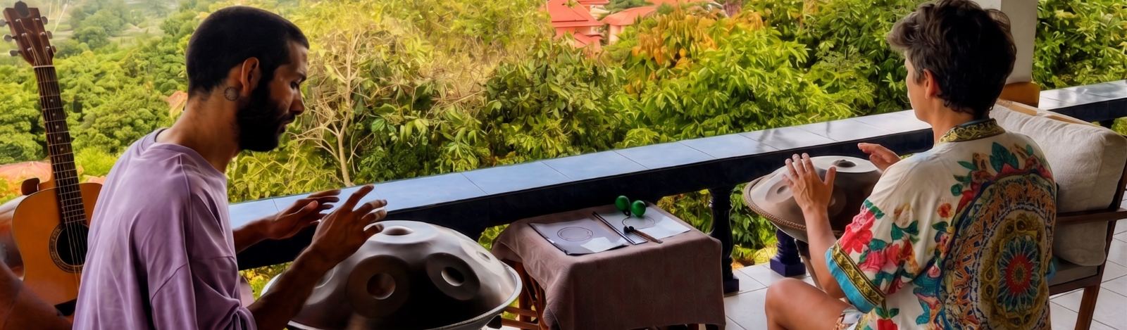 A handpan lesson on the ocean-view terrace in Lamai